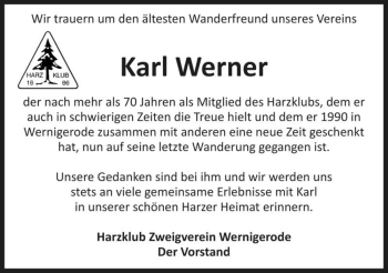 Traueranzeige von Karl Werner  von Magdeburger Volksstimme