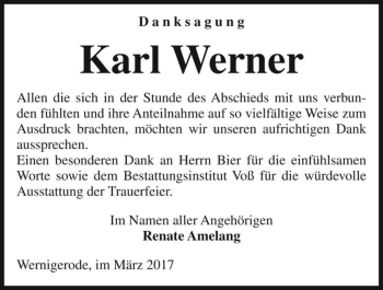 Traueranzeige von Karl Werner  von Magdeburger Volksstimme