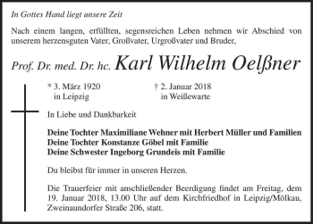 Traueranzeige von Karl Wilhelm Oelßner  von Magdeburger Volksstimme