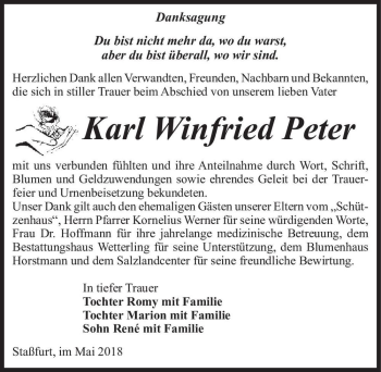 Traueranzeige von Karl Winfried Peter  von Magdeburger Volksstimme
