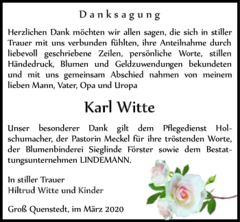 Traueranzeige von Karl Witte  von Magdeburger Volksstimme