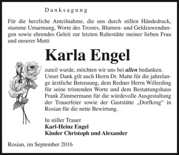 Traueranzeige von Karla Engel  von Magdeburger Volksstimme