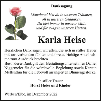 Traueranzeige von Karla Heise  von Magdeburger Volksstimme