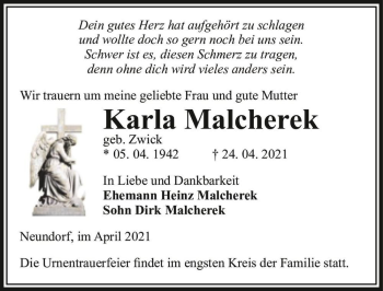 Traueranzeige von Karla Malcherek (geb. Zwick)  von Magdeburger Volksstimme