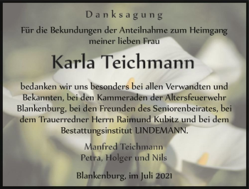 Traueranzeige von Karla Teichmann  von Magdeburger Volksstimme