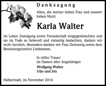 Traueranzeige von Karla Walter  von Magdeburger Volksstimme