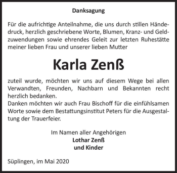Traueranzeige von Karla Zenß  von Magdeburger Volksstimme