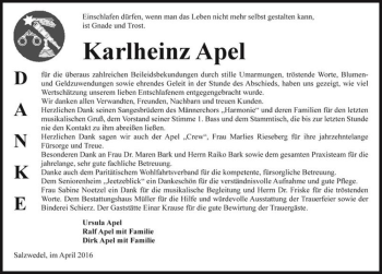 Traueranzeige von Karlheinz Apel  von Magdeburger Volksstimme