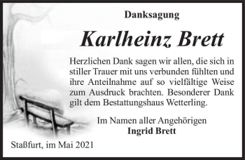Traueranzeige von Karlheinz Brett  von Magdeburger Volksstimme