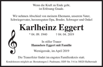 Traueranzeige von Karlheinz Eggert  von Magdeburger Volksstimme