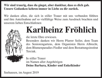 Traueranzeige von Karlheinz Fröhlich  von Magdeburger Volksstimme