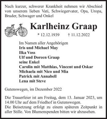Traueranzeige von Karlheinz Graap  von Magdeburger Volksstimme