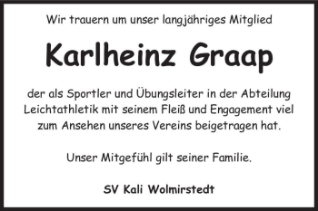 Traueranzeige von Karlheinz Graap  von Magdeburger Volksstimme