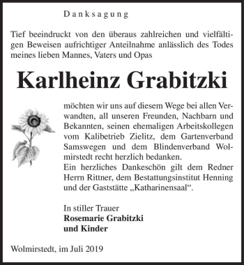 Traueranzeige von Karlheinz Grabitzki  von Magdeburger Volksstimme