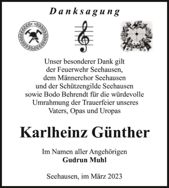 Traueranzeige von Karlheinz Günther  von Magdeburger Volksstimme