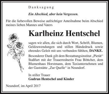 Traueranzeige von Karlheinz Hentschel  von Magdeburger Volksstimme