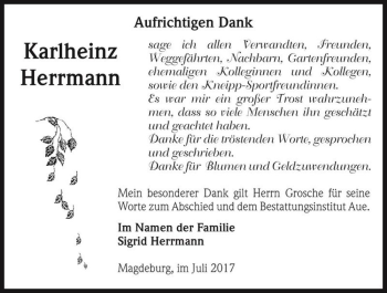 Traueranzeige von Karlheinz Herrmann  von Magdeburger Volksstimme