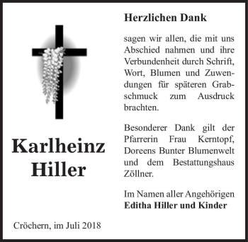 Traueranzeige von Karlheinz Hiller  von Magdeburger Volksstimme