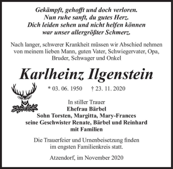 Traueranzeige von Karlheinz Ilgenstein  von Magdeburger Volksstimme