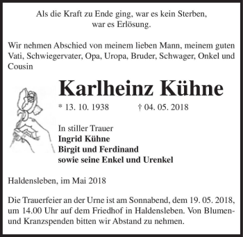 Traueranzeige von Karlheinz Kühne  von Magdeburger Volksstimme