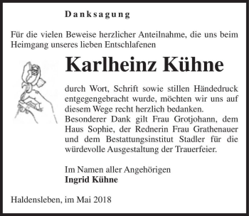 Traueranzeige von Karlheinz Kühne  von Magdeburger Volksstimme