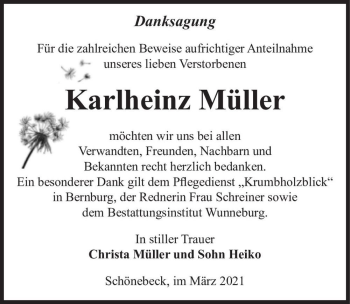 Traueranzeige von Karlheinz Müller  von Magdeburger Volksstimme