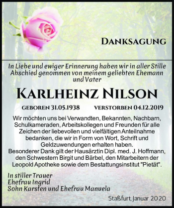 Traueranzeige von Karlheinz Nilson  von Magdeburger Volksstimme