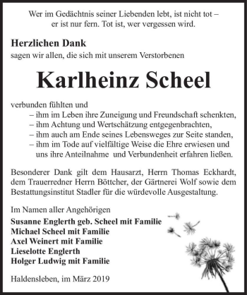 Traueranzeige von Karlheinz Scheel  von Magdeburger Volksstimme