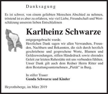 Traueranzeige von Karlheinz Schwarze  von Magdeburger Volksstimme