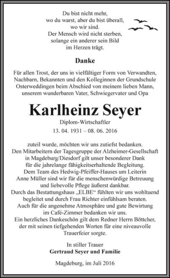 Traueranzeige von Karlheinz Seyer  von Magdeburger Volksstimme