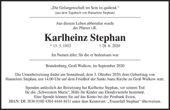 Traueranzeige von Karlheinz Stephan  von Magdeburger Volksstimme