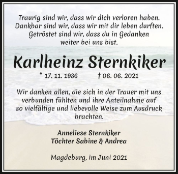 Traueranzeige von Karlheinz Sternkiker  von Magdeburger Volksstimme