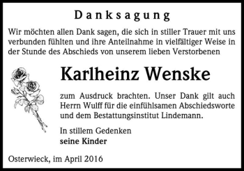 Traueranzeige von Karlheinz Wenske  von Magdeburger Volksstimme