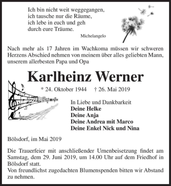 Traueranzeige von Karlheinz Werner  von Magdeburger Volksstimme