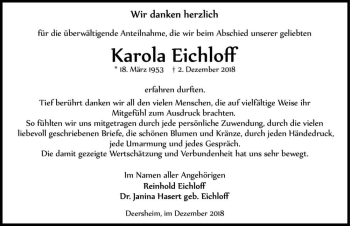 Traueranzeige von Karola Eichloff  von Magdeburger Volksstimme