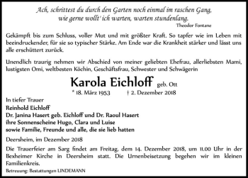 Traueranzeige von Karola Eichloff (geb. Ott)  von Magdeburger Volksstimme