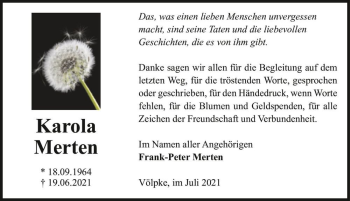 Traueranzeige von Karola Merten  von Magdeburger Volksstimme