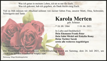 Traueranzeige von Karola Merten (geb. Scheuer)  von Magdeburger Volksstimme