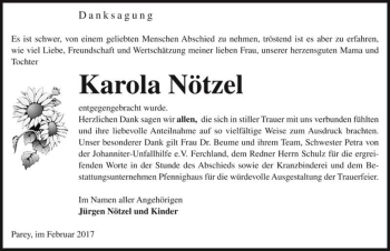 Traueranzeige von Karola Nötzel  von Magdeburger Volksstimme