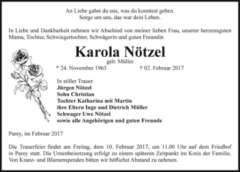 Traueranzeige von Karola Nötzel (geb. Müller)  von Magdeburger Volksstimme