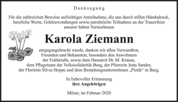 Traueranzeige von Karola Ziemann  von Magdeburger Volksstimme