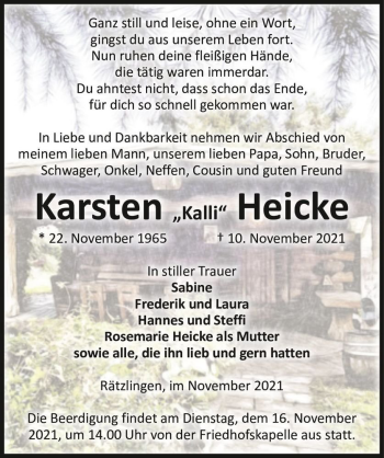 Traueranzeige von Karsten 