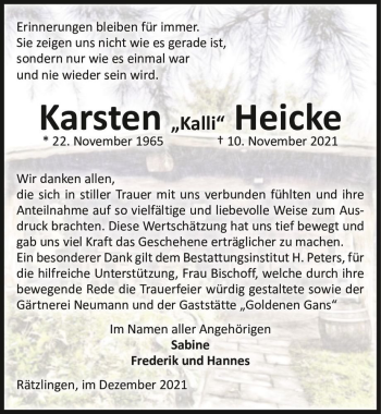Traueranzeige von Karsten 