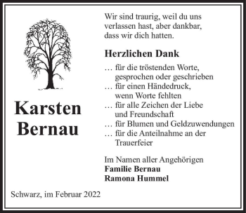 Traueranzeige von Karsten Bernau  von Magdeburger Volksstimme