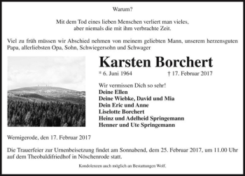 Traueranzeige von Karsten Borchert  von Magdeburger Volksstimme