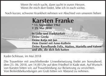 Traueranzeige von Karsten Franke  von Magdeburger Volksstimme
