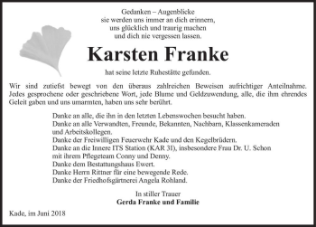 Traueranzeige von Karsten Franke  von Magdeburger Volksstimme