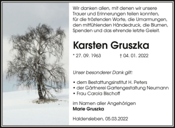 Traueranzeige von Karsten Gruszka  von Magdeburger Volksstimme