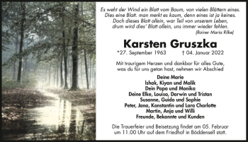 Traueranzeige von Karsten Gruszka  von Magdeburger Volksstimme