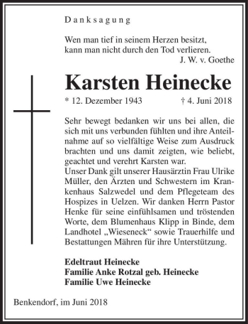 Traueranzeige von Karsten Heinecke  von Magdeburger Volksstimme